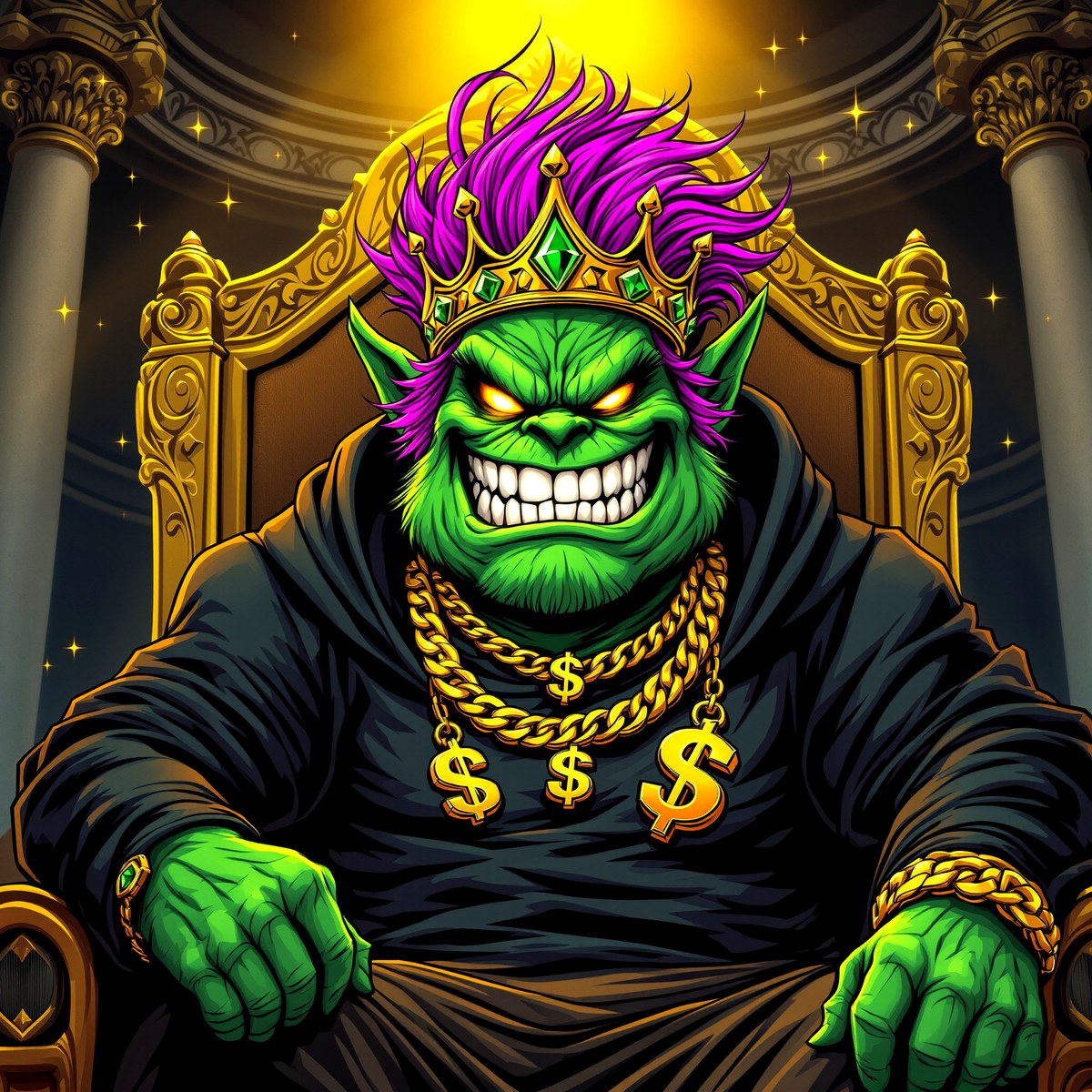 Troll on throne with crown